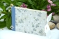Preview: Leporello Album ca. 19,0x12,5x3,0 cm mit Verschlussschleife | Einband Japanpapier Chiyogami Kirschblüten floral | blau silber | Art. Nr. 97210502